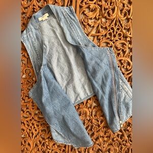 Helmut Lang Vest Denim Moto Zip LtWt Acid Wash Drapey Loose Fit SZ S New $209